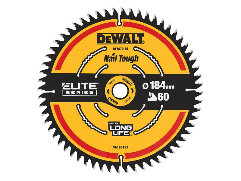 DeWALT Power Tools ELITE Series Mitre Saw Blade 184 x 16mm x 60T DEWDT1670QZ