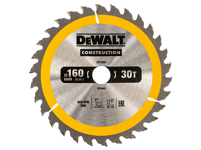 DeWALT Power Tools Portable Construction Circular Saw Blade 160 x 20mm x 30T DEWDT1932QZ