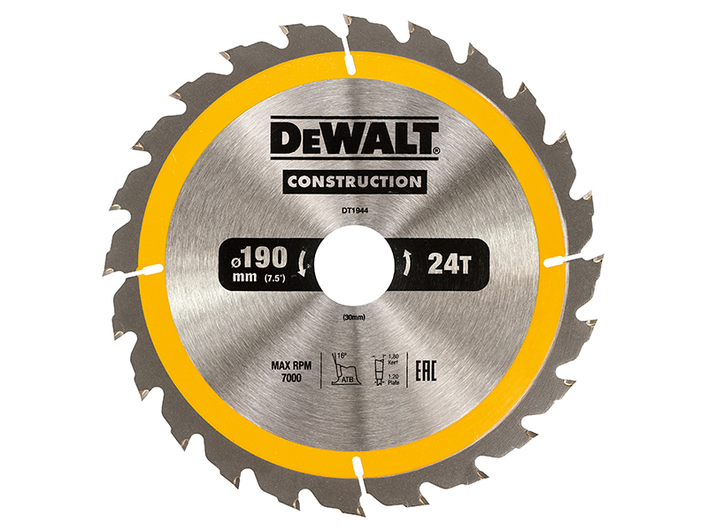 DeWALT Power Tools Portable Construction Circular Saw Blade 190 x 30mm x 24T DEWDT1944QZ