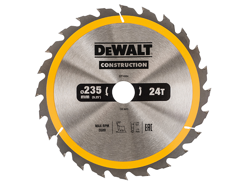 DeWALT Power Tools Portable Construction Circular Saw Blade 235 x 30mm x 24T DEWDT1954QZ