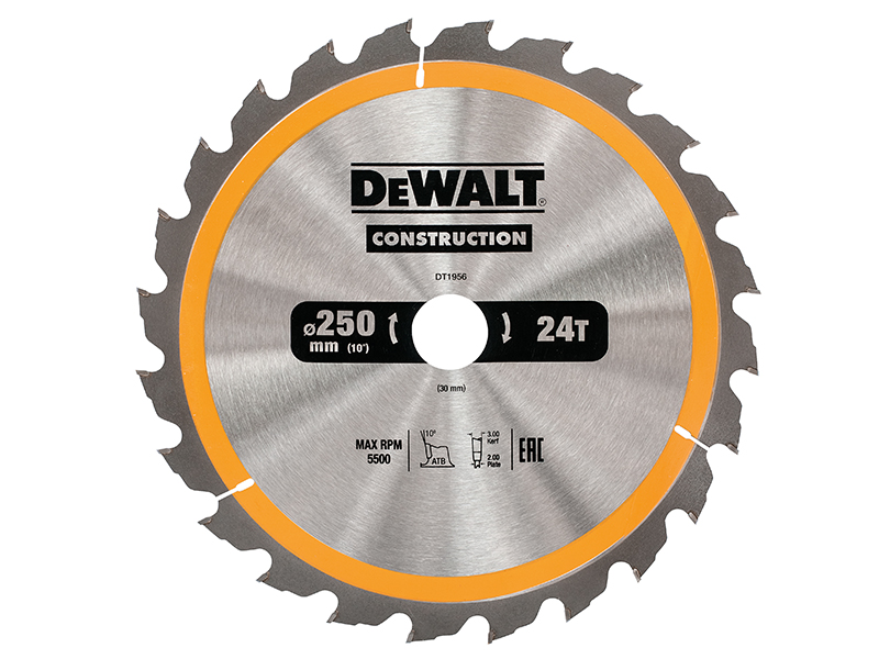 DeWALT Power Tools Stationary Construction Circular Saw Blade 250 x 30mm x 24T DEWDT1956QZ