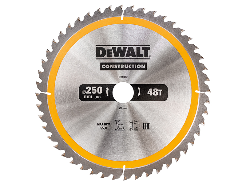 DeWALT Power Tools Stationary Construction Circular Saw Blade 250 x 30mm x 48T DEWDT1957QZ