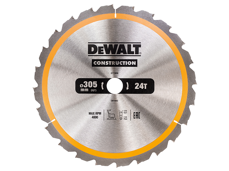 DeWALT Power Tools Stationary Construction Circular Saw Blade 305 x 30mm x 24T ATB/Neg DEWDT1958QZ