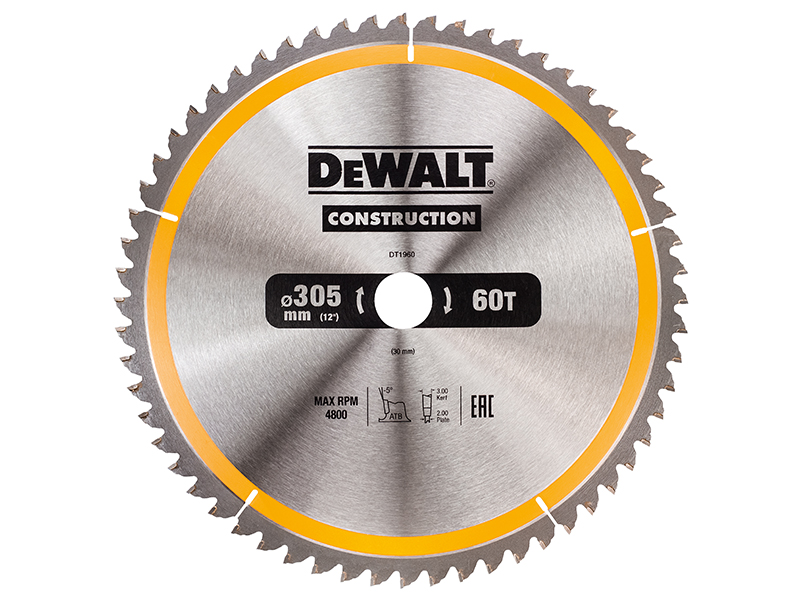 DeWALT Power Tools Stationary Construction Circular Saw Blade 305 x 30mm x 60T ATB/Neg DEWDT1960QZ
