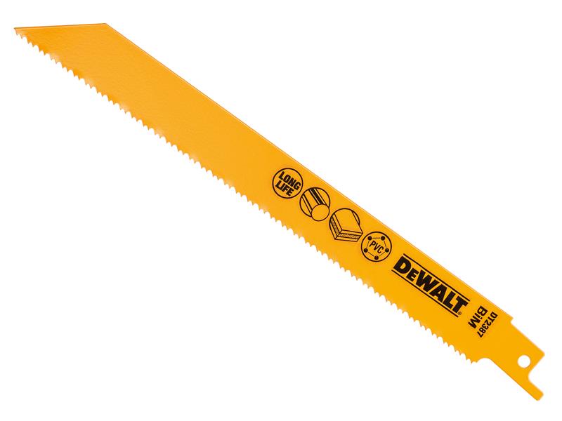 DeWALT Power Tools Bi-Metal Reciprocating Blade for Plastic &amp; Pipes 203mm (Pack 5) DEWDT2387QZ