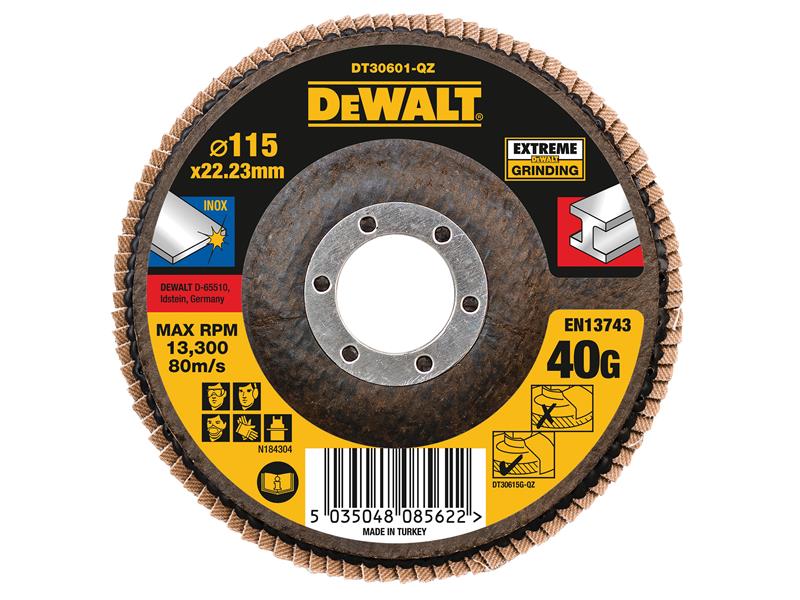 DeWALT Power Tools Extreme Flap Disc 115 x 22.2mm 40G DEWDT30601QZ