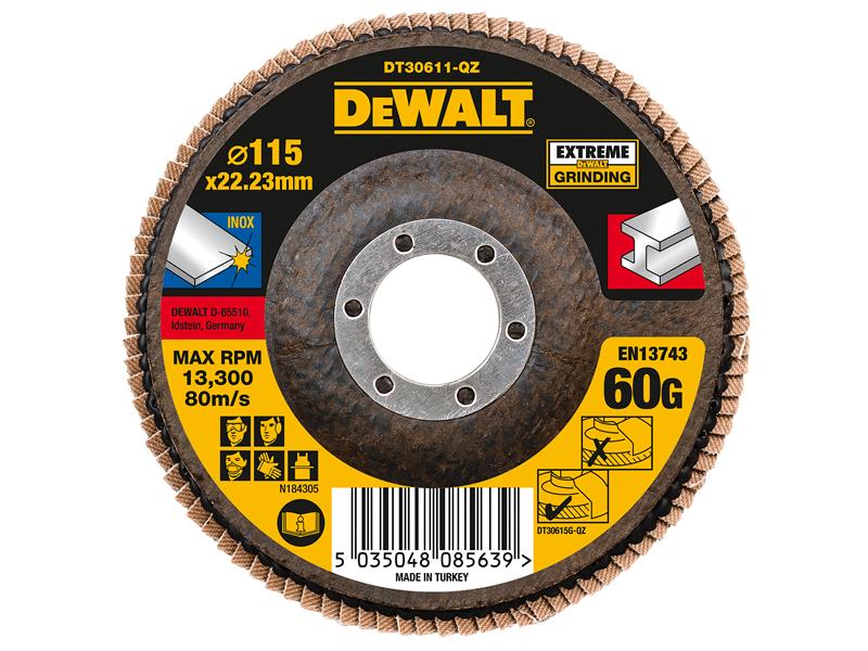DeWALT Power Tools Extreme Flap Disc 115 x 22.2mm 60G DEWDT30611QZ