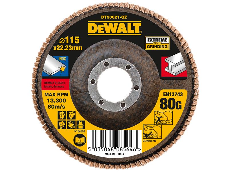 DeWALT Power Tools Extreme Flap Disc 115 x 22.2mm 80G DEWDT30621QZ