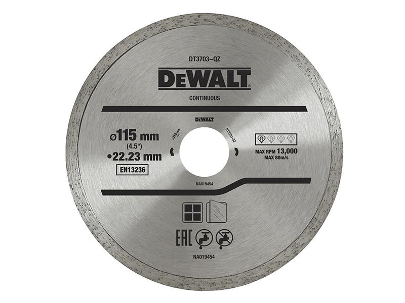 DeWALT Power Tools DT3711 Continuous Rim Diamond Cutting Disc 115 x 22.23mm DEWDT3703QZ