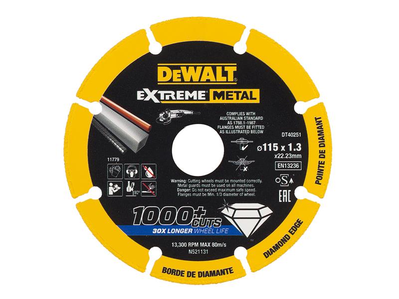 DeWALT Power Tools DT40251 Extreme Diamond Metal Cutting Disc 115 x 22.23 x 1.3mm DEWDT40251QZ