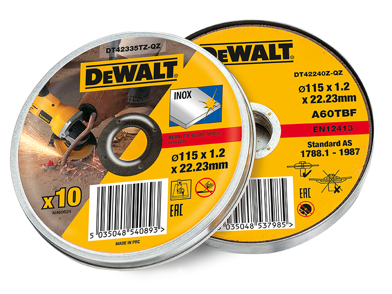 Dewalt Stainless Steel Metal Flat Cutting Discs 115mm x 1.2mm - Tin of 10
