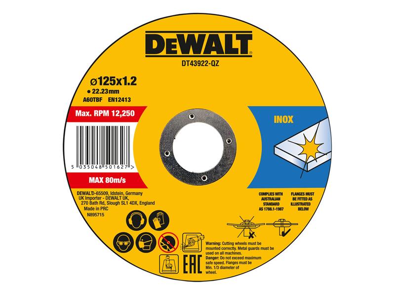 DeWALT Power Tools Metal Cutting Disc 125 X 1.2 X 22.23mm (Pack of 10) DEWDT43922QZ