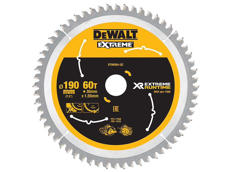 DeWALT Power Tools XR FlexVolt Circular Saw Blade 190 x 30mm x 60T DEWDT99564QZ