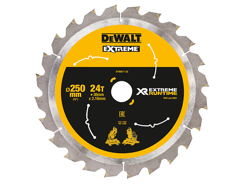 DeWALT Power Tools Extreme Runtime FlexVolt Mitre Saw Blade 250 x 30mm x 24T DEWDT99571QZ