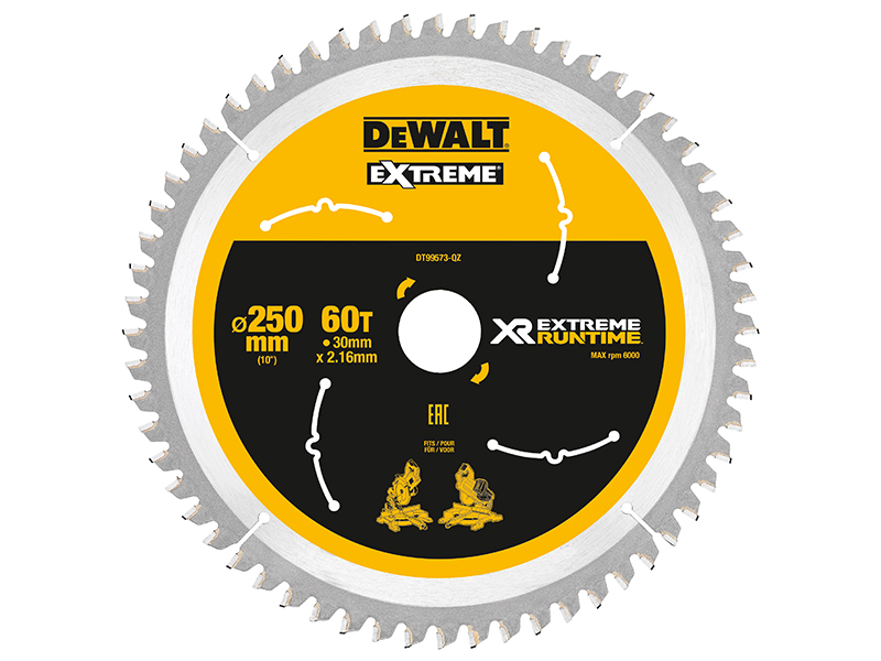 DeWALT Power Tools Extreme Runtime FlexVolt Mitre Saw Blade 250 x 30mm x 60T DEWDT99573QZ