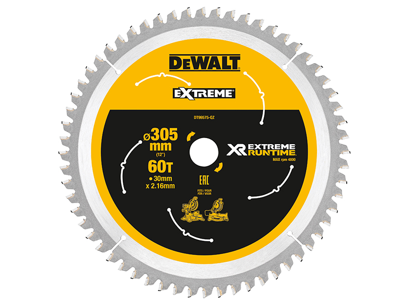 DeWALT Power Tools XR FlexVolt Mitre Saw Blade 305 x 30mm x 60T DEWDT99575QZ