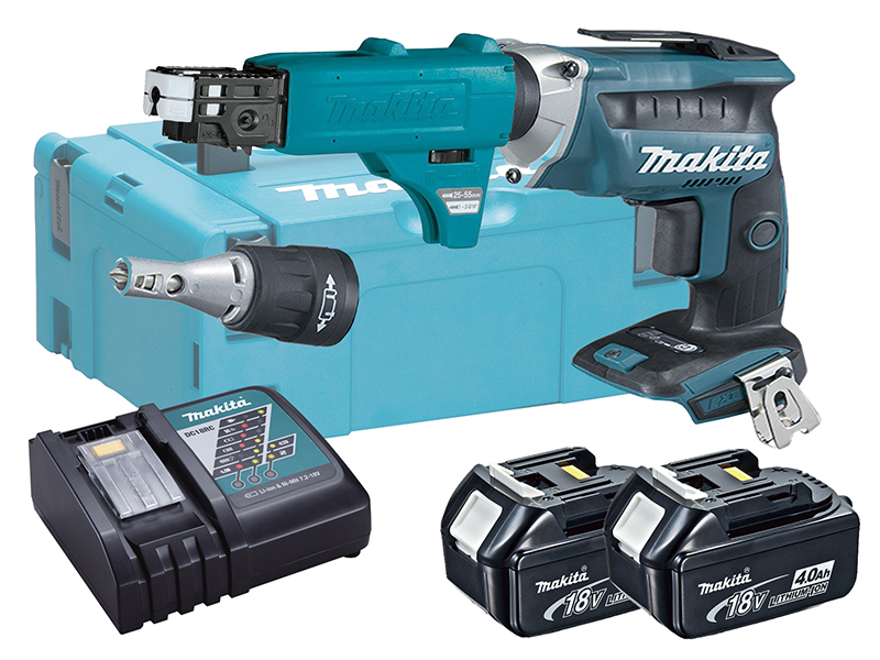 Makita DFS452F 18V Brushless Drywall Screwdriver & Collated Attachment - 4.0Ah Pack