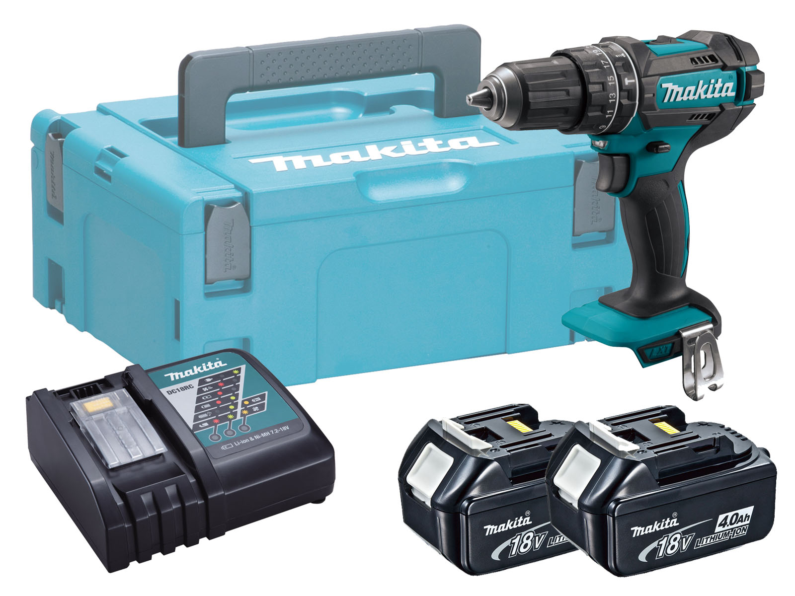 Makita DHP482 18V Combi Hammer Driver Drill Brushed - 4.0Ah Pack