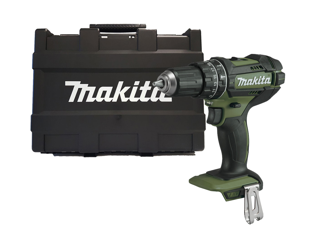 Makita 18V Brushed Combi Hammer Drill - Olive Green - DHP482 - Body Only &amp; Case