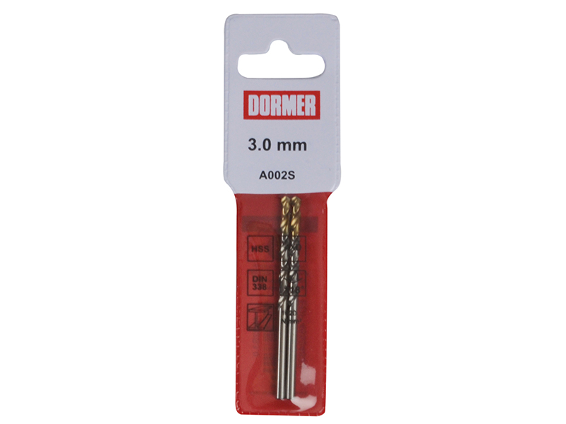 Dormer A002 HSS-TiN Coated Jobber Drills (2) 3.0mm OL:61mm WL:33mm DORA002S30