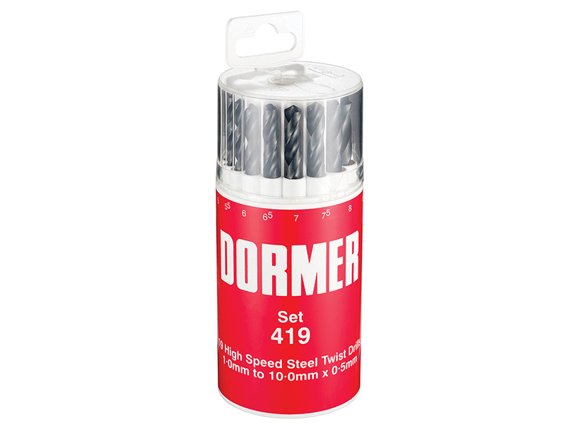 Dormer A191 No.419 Metric HSS Drill Set of 19 1.0-10.0 x 0.5mm DORSET419