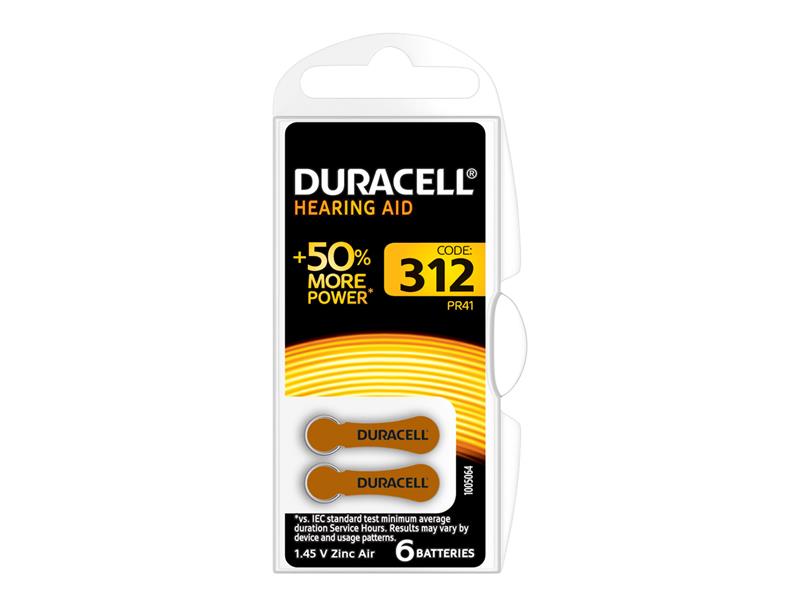 Duracell Hearing Aid Batteries Size 312 (6 Pack) DUR312
