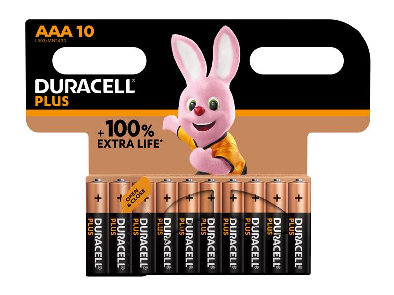 Duracell AAA Cell +100% Plus Power Batteries (Pack 10) DURAAA100P10