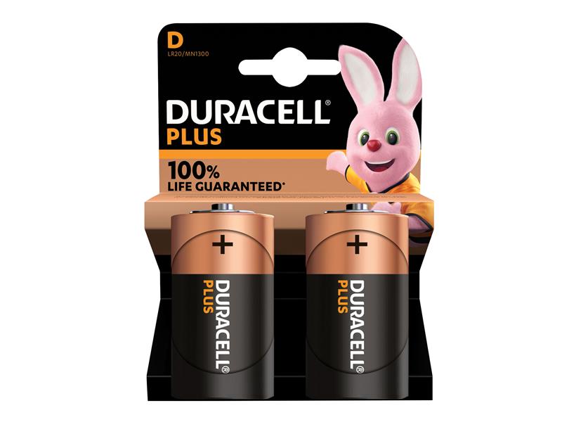 Duracell D Cell Plus Power +100% Batteries (Pack 2) DURD100PP2