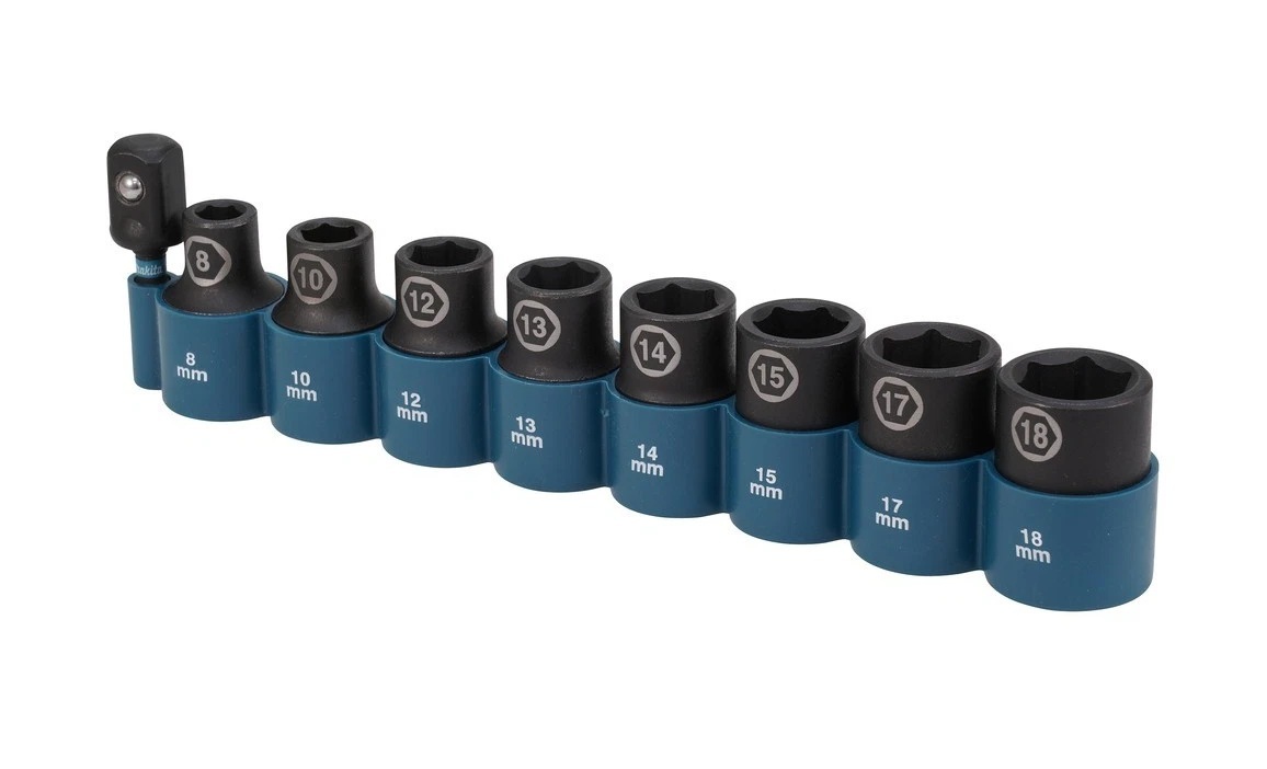 Makita E-16645 9pc 1/2in Impact Black Socket Set & Adapter