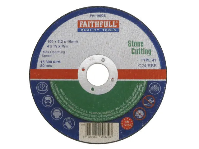 Faithfull Stone Cut Off Disc 100mm x 3.2mm x 16mm