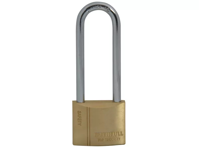 Faithfull Brass Padlock 40mm Long Shackle - 3 Keys