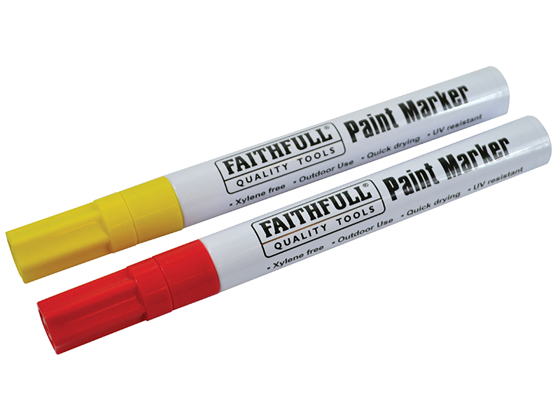 Faithfull Paint Marker Pens Twin Pack - Red / Yellow - FAIPMYELRED
