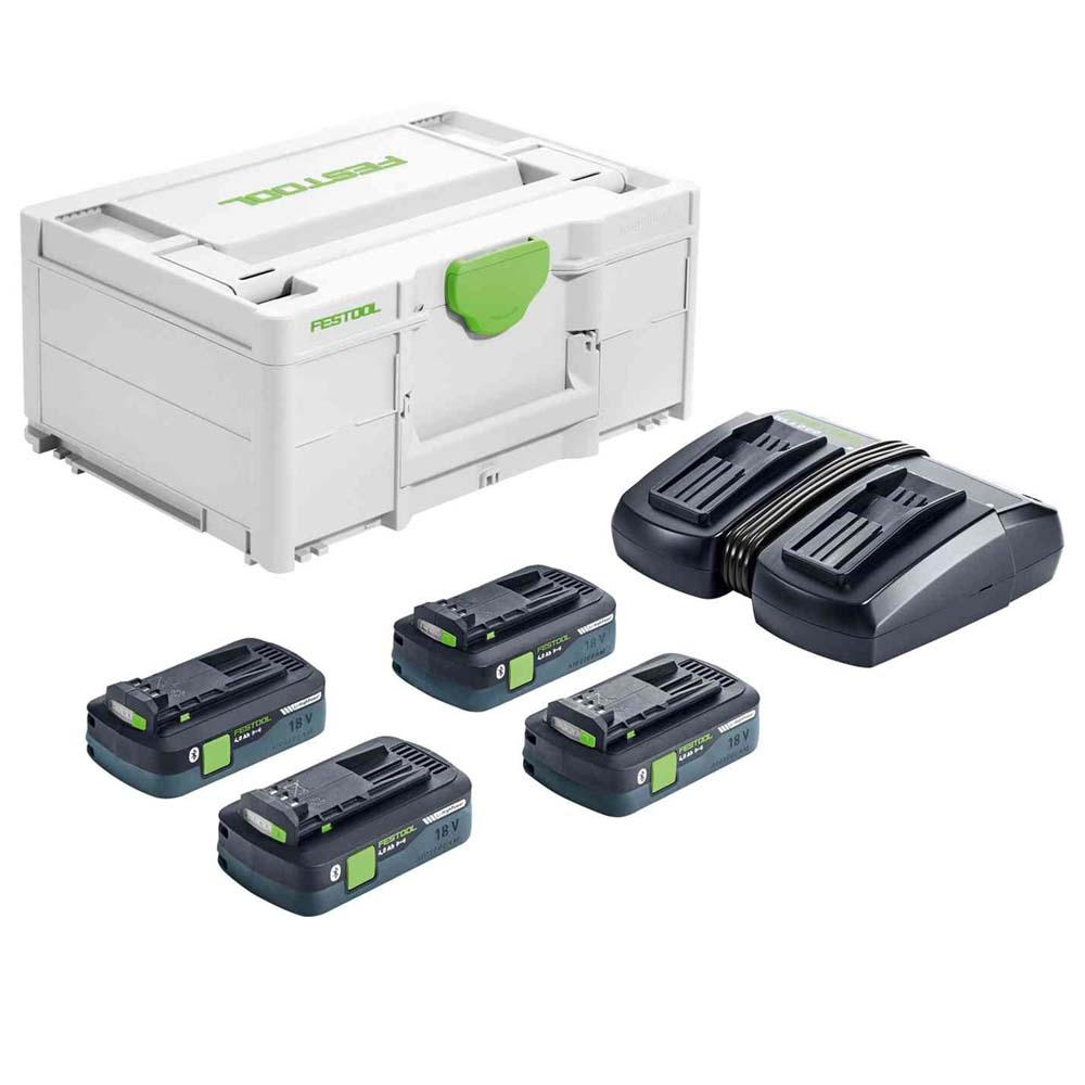 Festool 577105 SYS Energy Set x4 4.0ah Batteries, Twin Charger & Case
