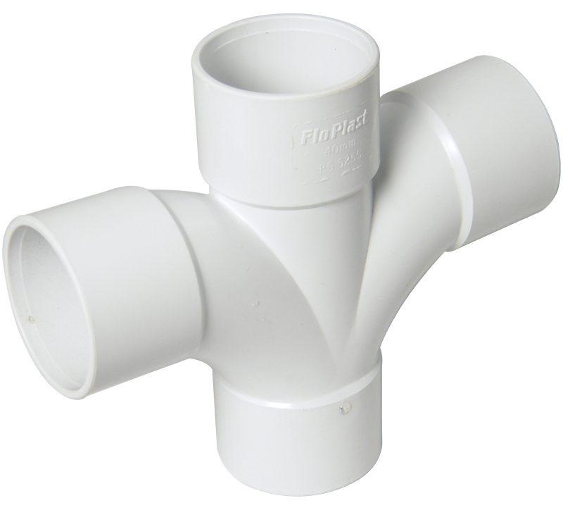 Floplast WS58WH 40mm (43mm) ABS Solvent Weld Waste System Cross Tee - White