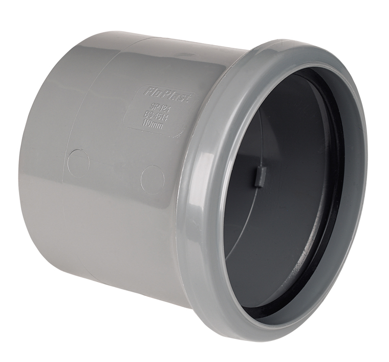 Floplast SP124GR 110mm/4 Inch Ring Seal Soil System - Coupling Single Socket - Grey