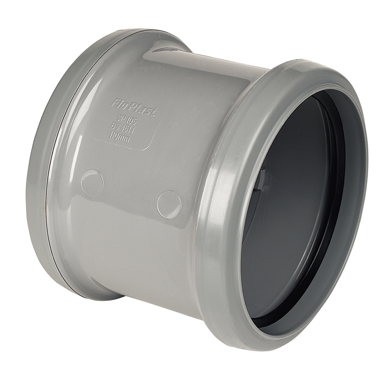 Floplast SP105GR 110mm/4 Inch Ring Seal Soil System - Coupling Double Socket - Grey