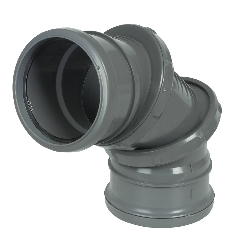Floplast SP560GR 110mm/4 Inch Ring Seal Soil System - 0-90 Degree Adj Bend Double Socket - Grey