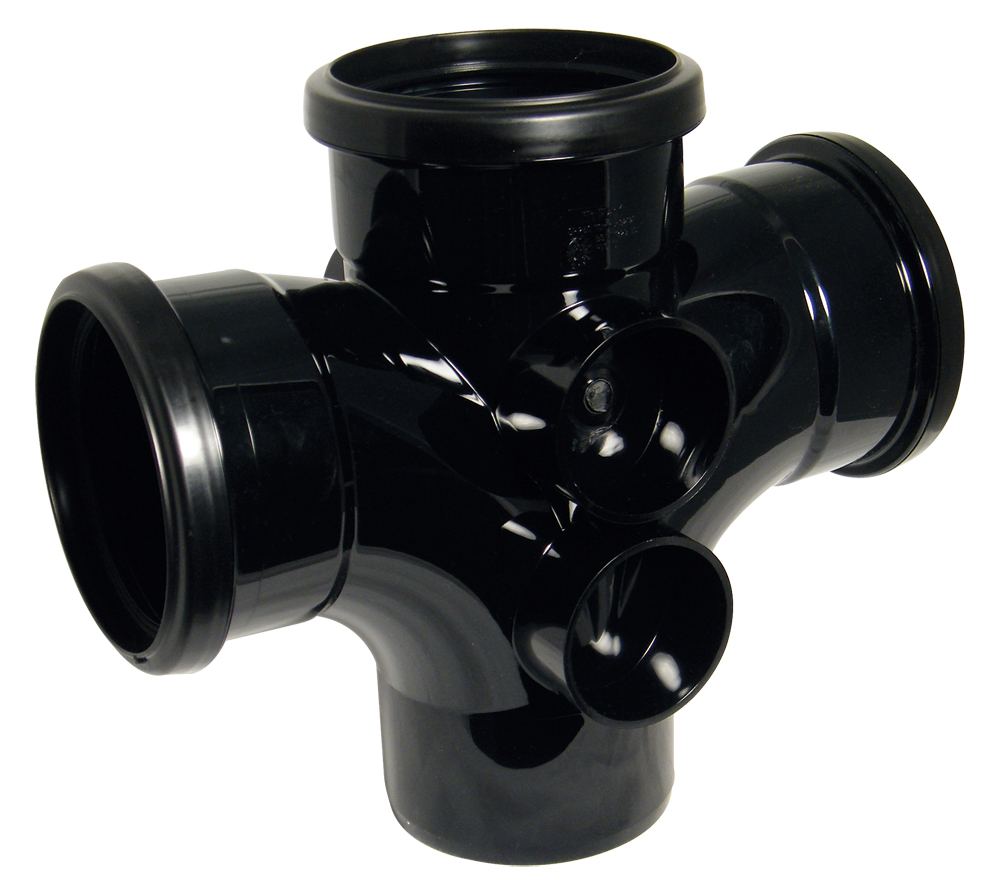 Floplast SP230BL 110mm/4 Inch Ring Seal Soil System - 92.5 Degree Double Branch - Black