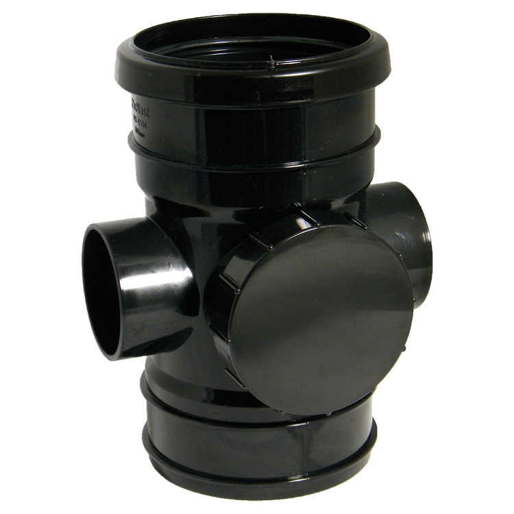 Floplast SP275BL 110mm/4 Inch Ring Seal Soil System - Access Pipe Double Socket - Black