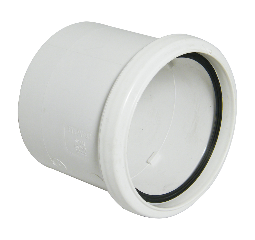 Floplast SP124WH 110mm/4 Inch Ring Seal Soil System - Coupling Single Socket - White