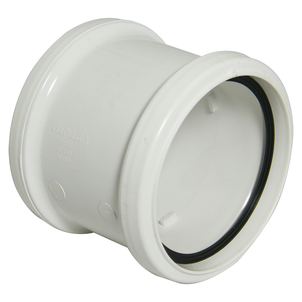 Floplast SP105WH 110mm/4 Inch Ring Seal Soil System - Coupling Double Socket - White