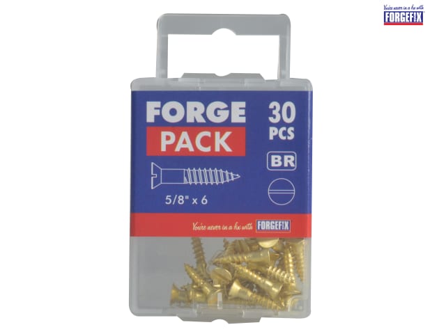 Forgepack Wood Screws Slotted CSK Brass 5/8in x 6 (Pack of 30)