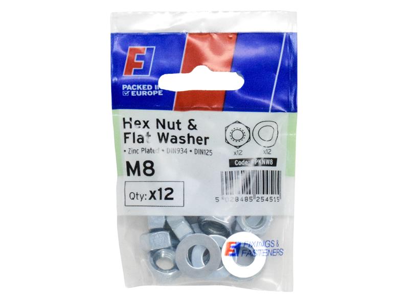ForgeFix Nut &amp; Washer M8 ForgePack 12 FORFPKNW8