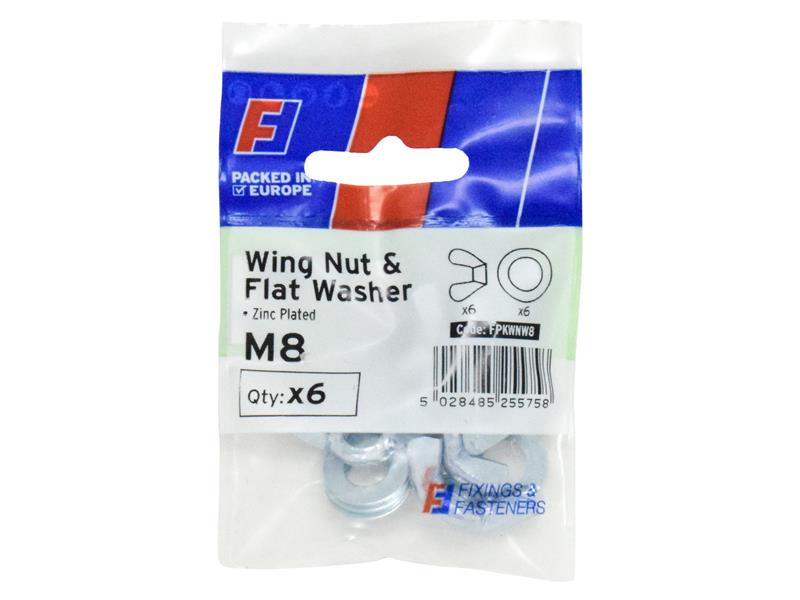 ForgeFix Wing Nut &amp; Washer M8 ForgePack 6 FORFPKWNW8