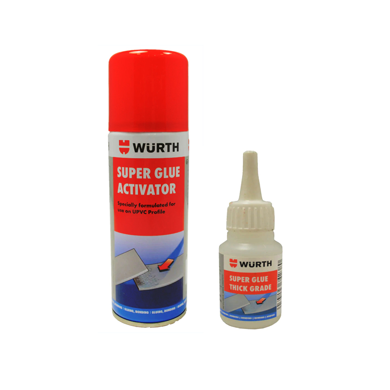 Wurth Super Glue Activator 200ml &amp; Super Glue Thick Grade 50g - Twin Pack