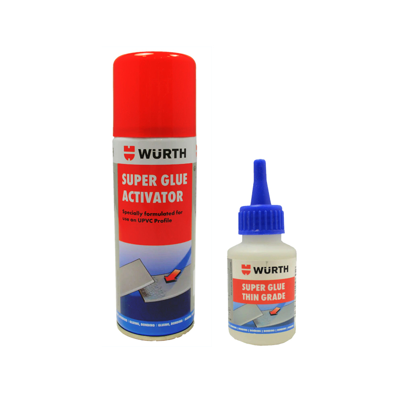 Wurth Super Glue Activator 200ml &amp; Super Glue Thin Grade 50g - Twin Pack