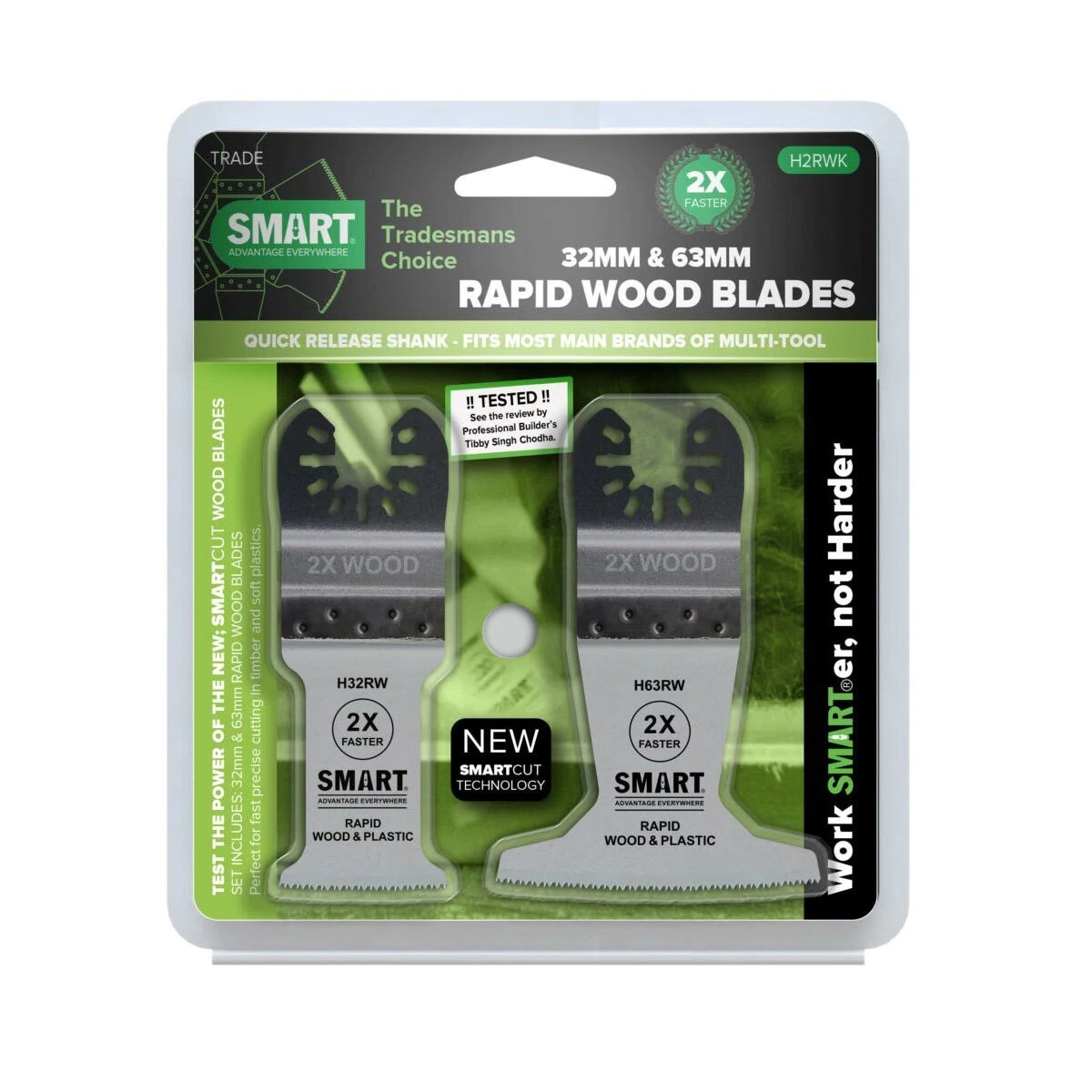 Smart Multi-Tool Blade - 2pc Rapid Cut Wood &amp; Plastic Blade - H2RWK