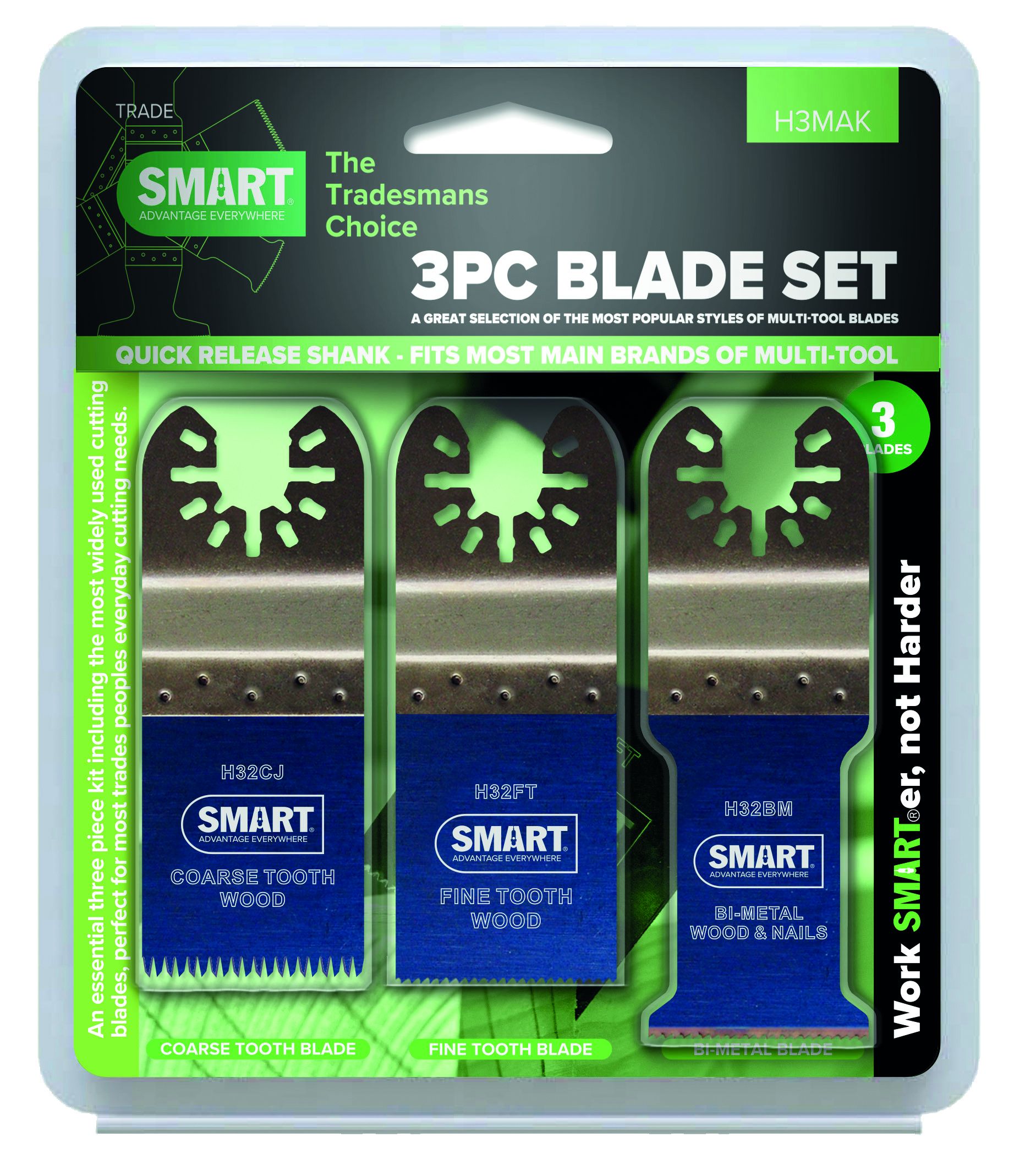 Smart Trade 3 Piece Blade Set - 32mm Coarse / Fine &amp; Bi-Metal