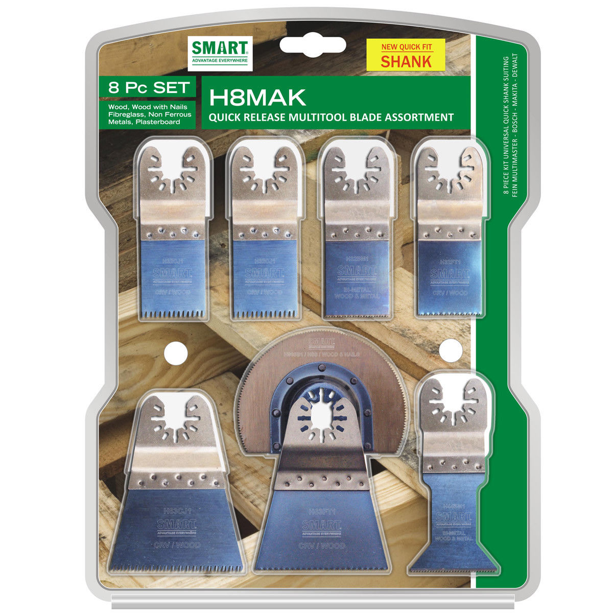 Smart Multi Tool Blade - 8 Piece Kit - Wood / Nails / Metal - H8MAK