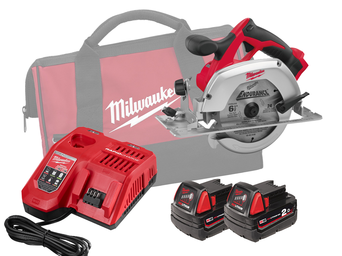 Milwaukee HD18CS 18V Heavy Duty 165mm (55mm) Circular Saw for Wood and Plastic - 2.0Ah Pack